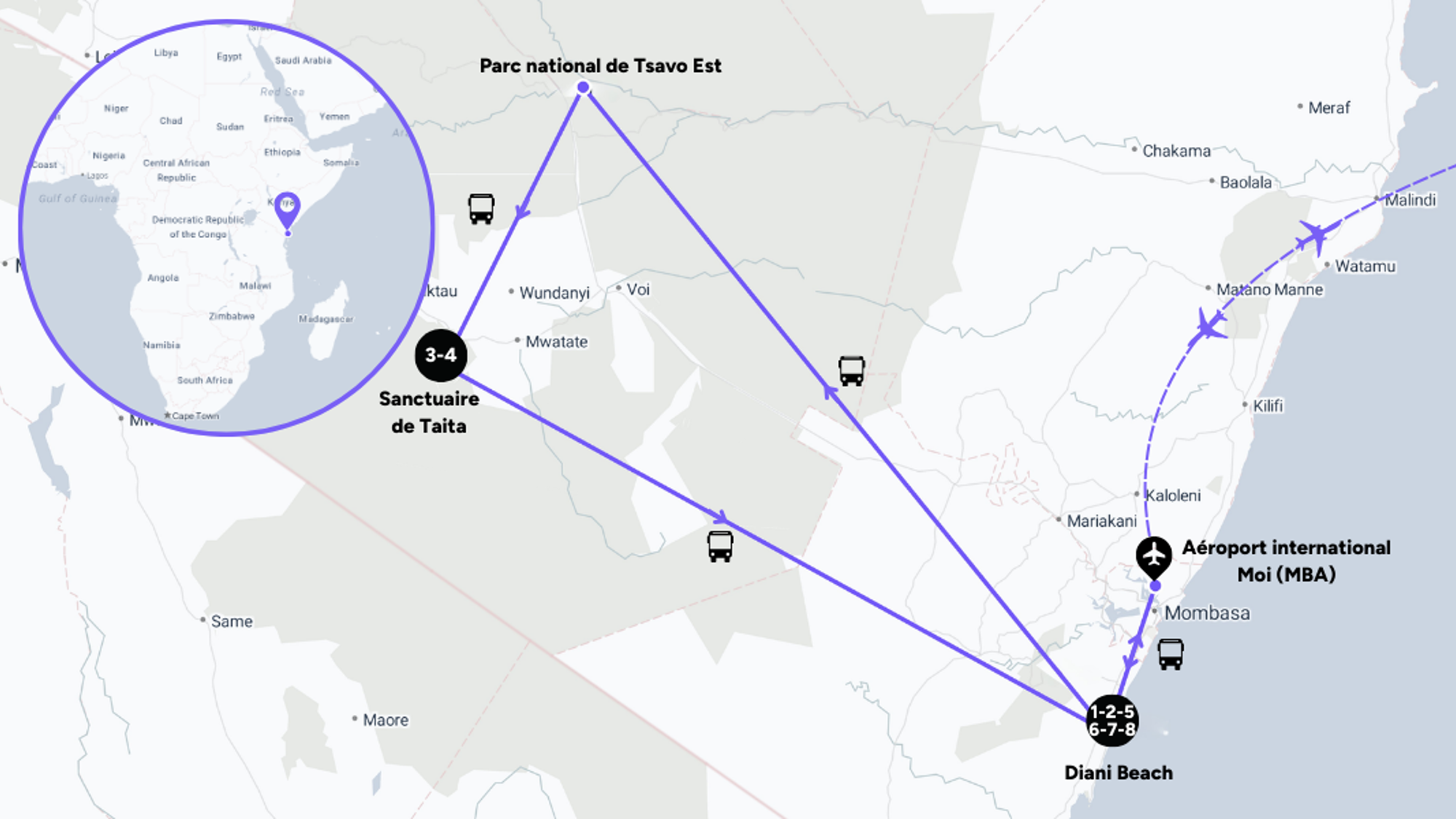 L'itinéraire de votre voyage au Kenya