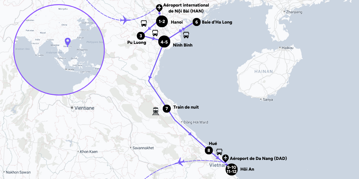 L'itinéraire de votre voyage au Vietnam