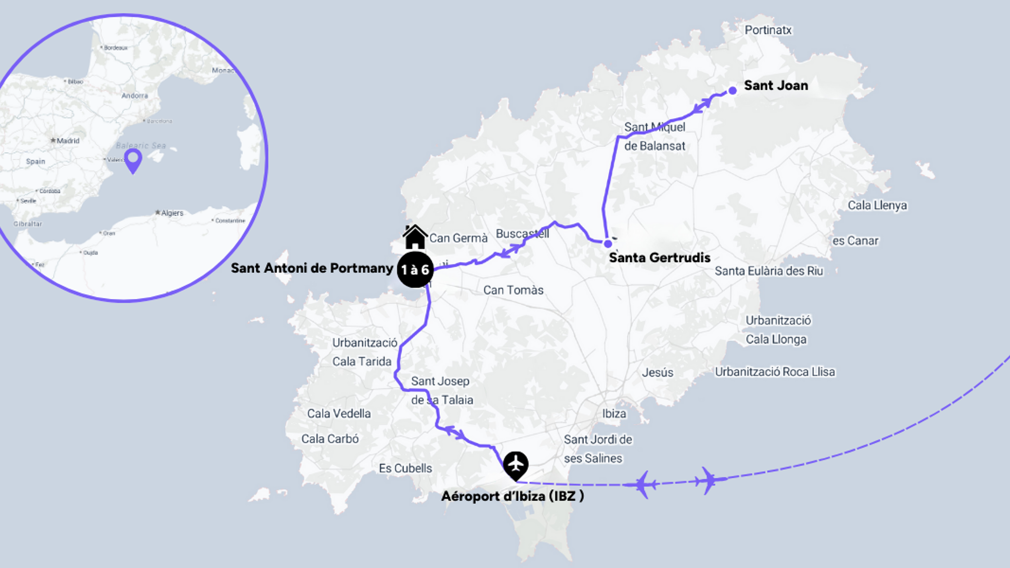 L'itinéraire de votre voyage à Ibiza