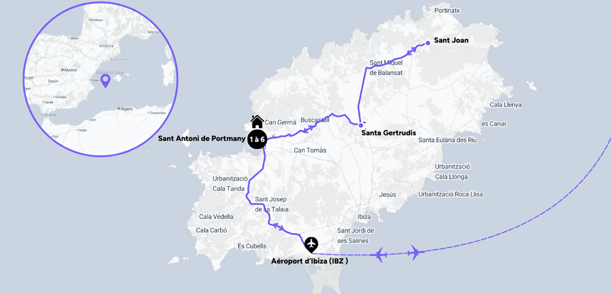 L'itinéraire de votre voyage à Ibiza