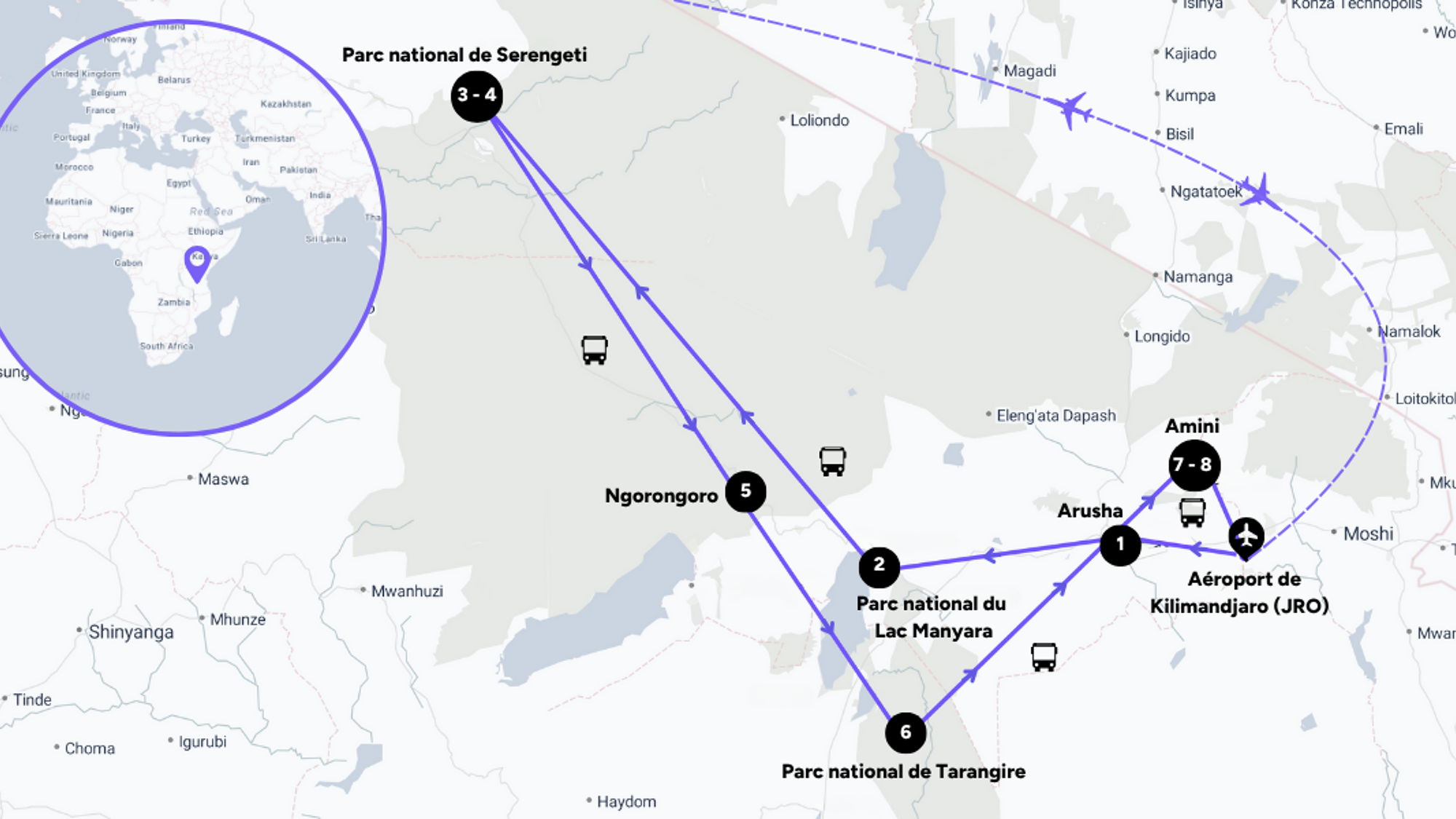 L'itinéraire de votre voyage entre femmes