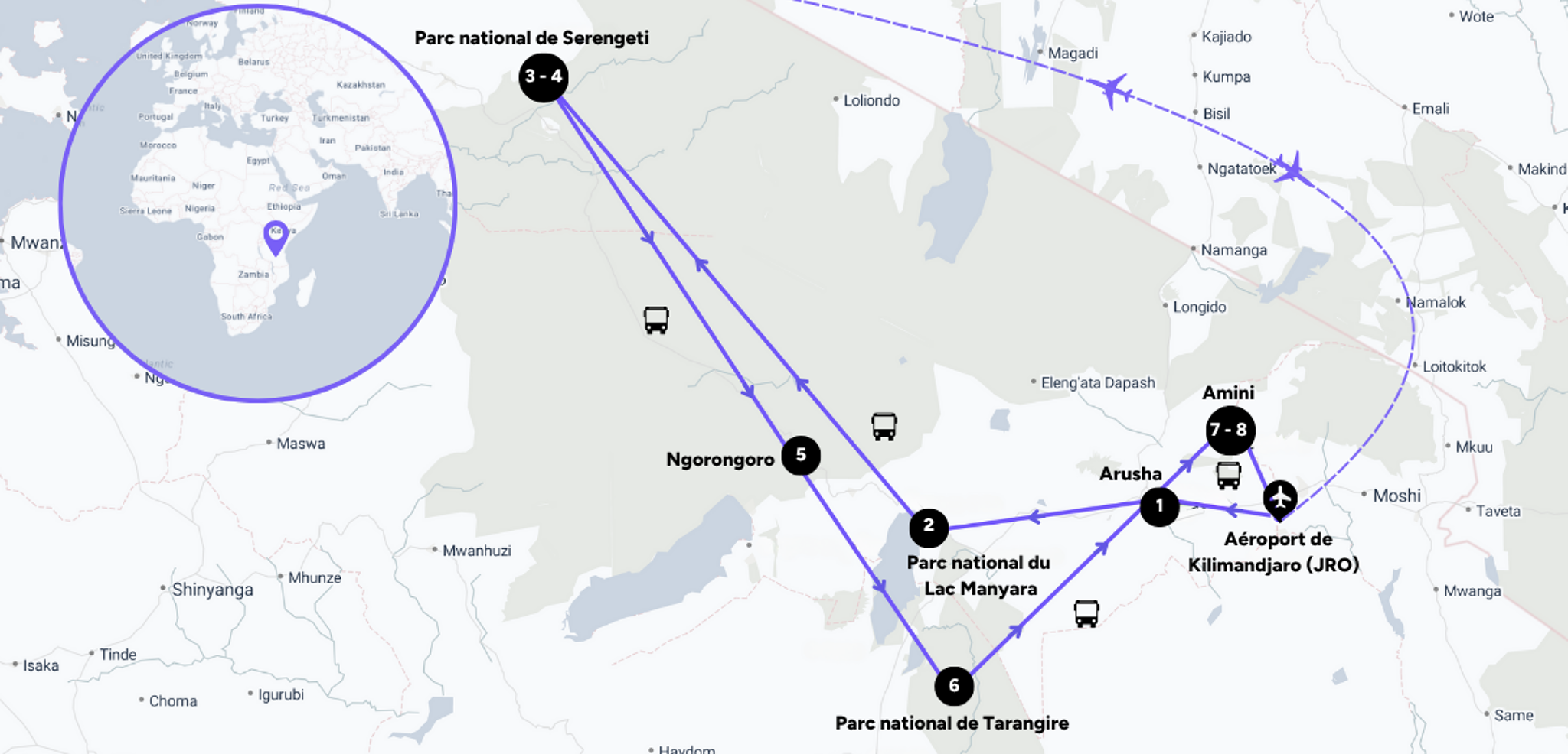 L'itinéraire de votre voyage entre femmes