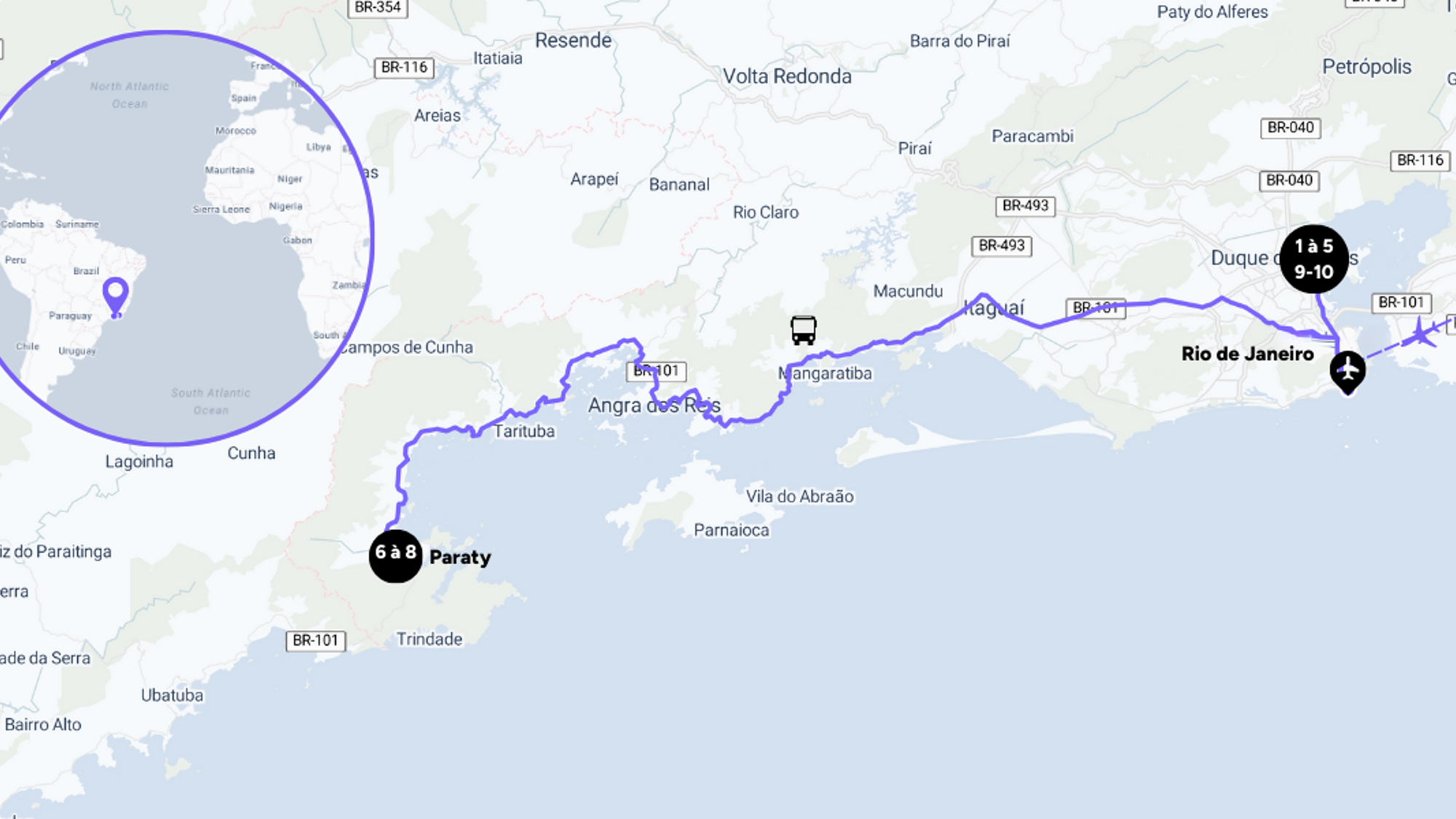 Votre itinéraire entre Rio et Paraty, Brésil