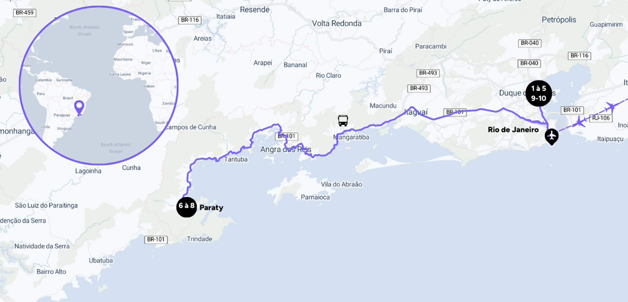 Votre itinéraire entre Rio et Paraty, Brésil