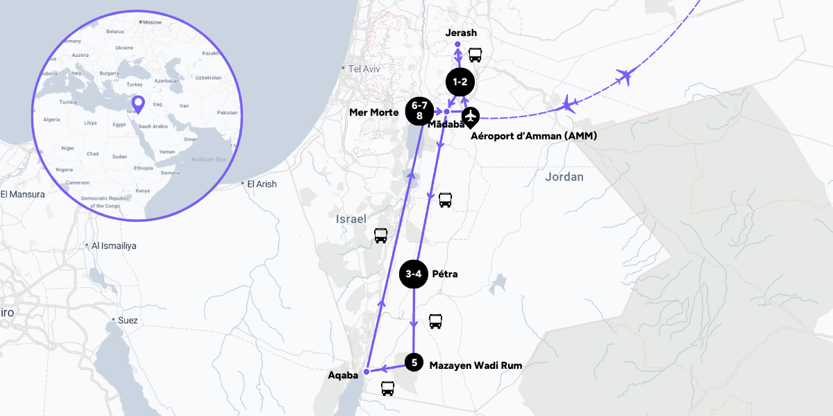 L'itinéraire de votre voyage en Jordanie