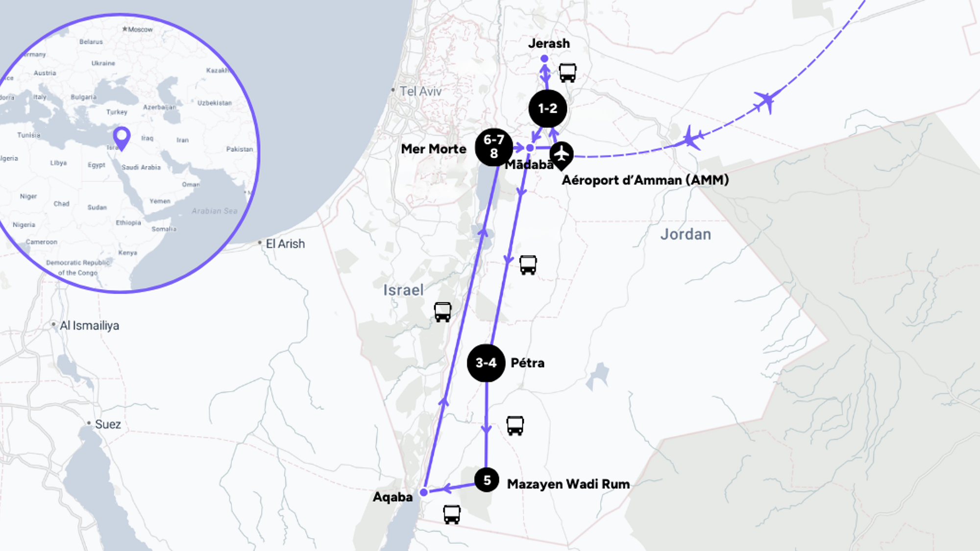 L'itinéraire de votre voyage en Jordanie