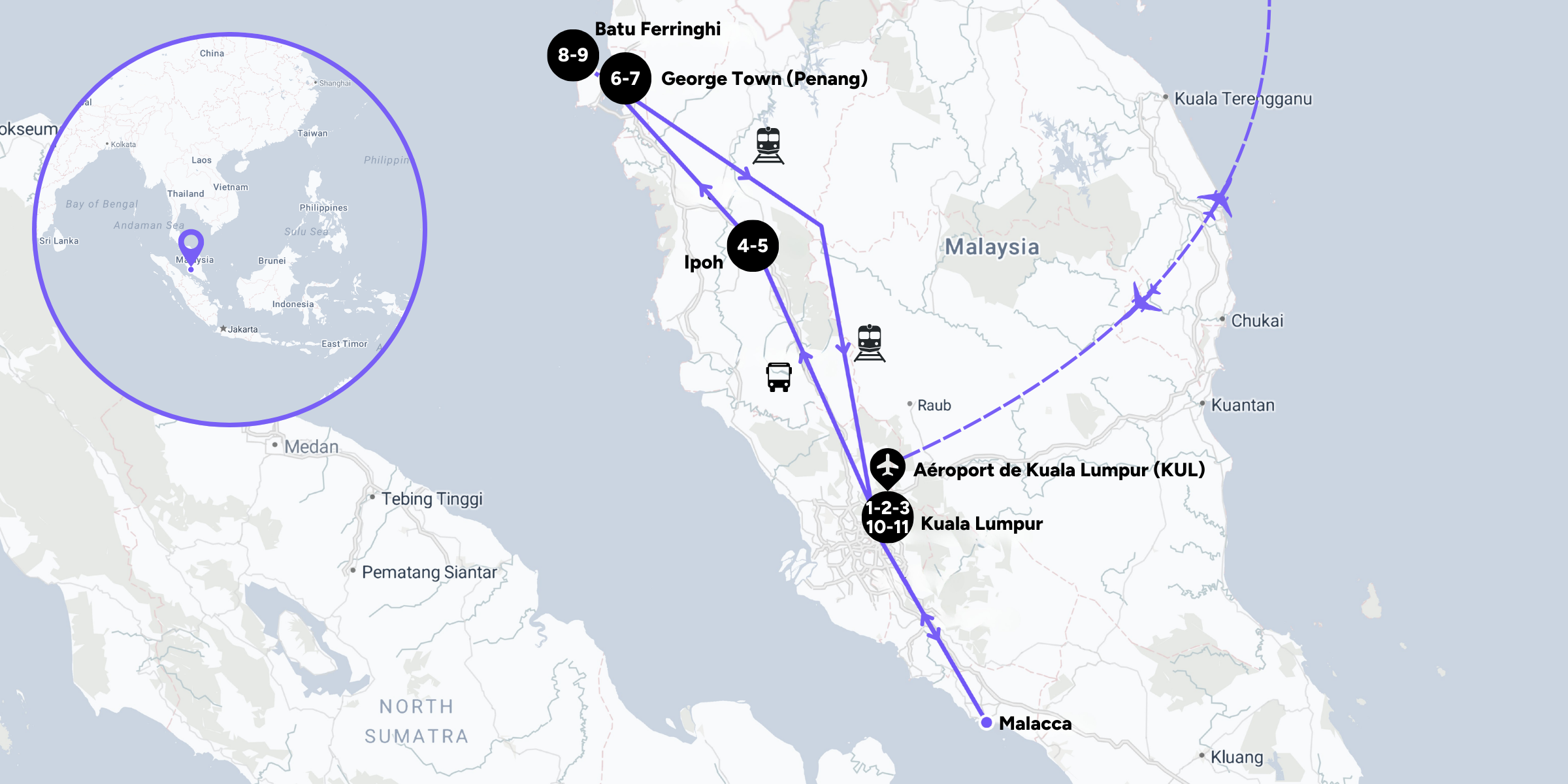 L'itinéraire de votre voyage en Malaisie 