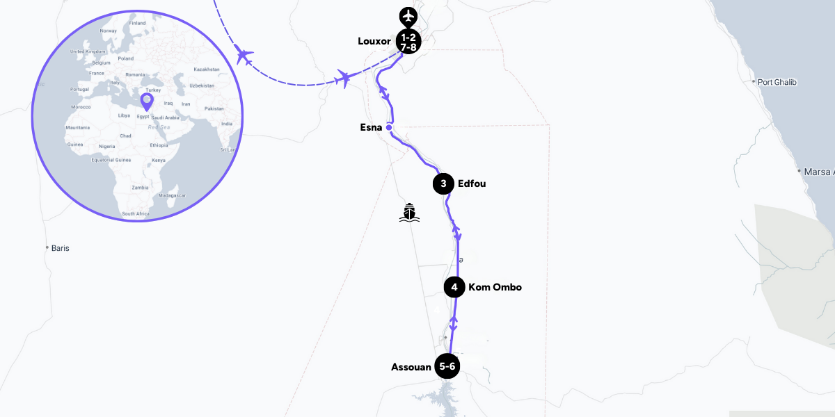 L'itinéraire de votre croisière au fil du Nil 