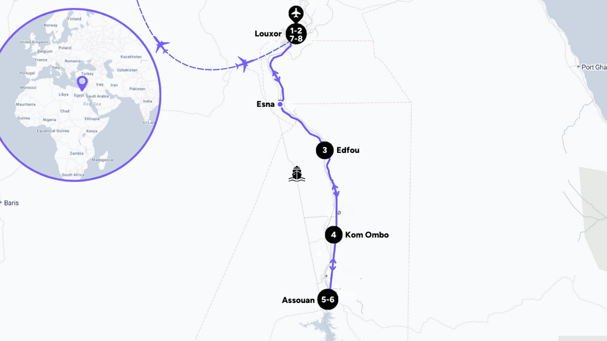 L'itinéraire de votre croisière au fil du Nil
