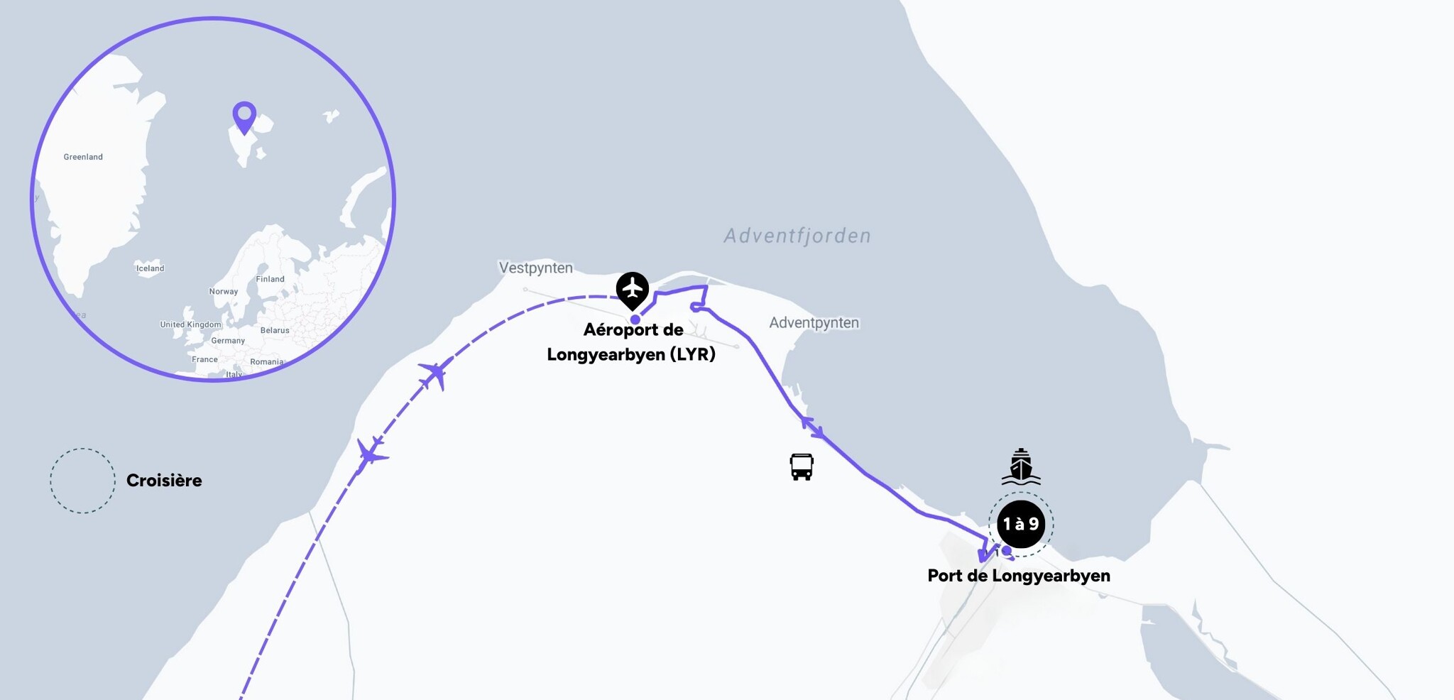 L'itinéraire de votre croisière au Svalbard