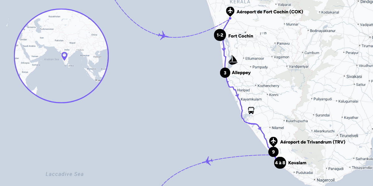 L'itinéraire de votre séjour bien-être en Inde du Sud