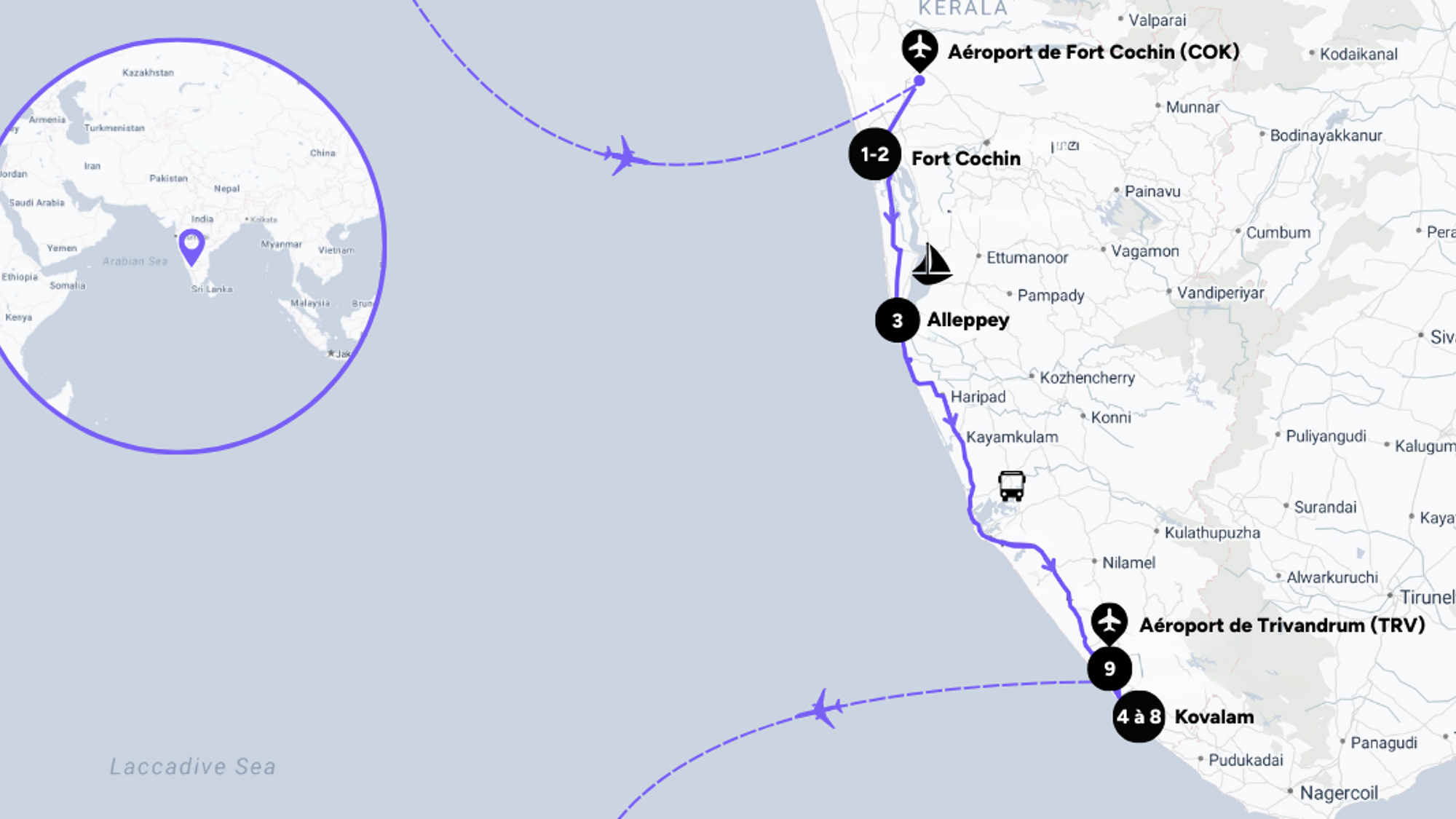 L'itinéraire de votre séjour bien-être en Inde du Sud