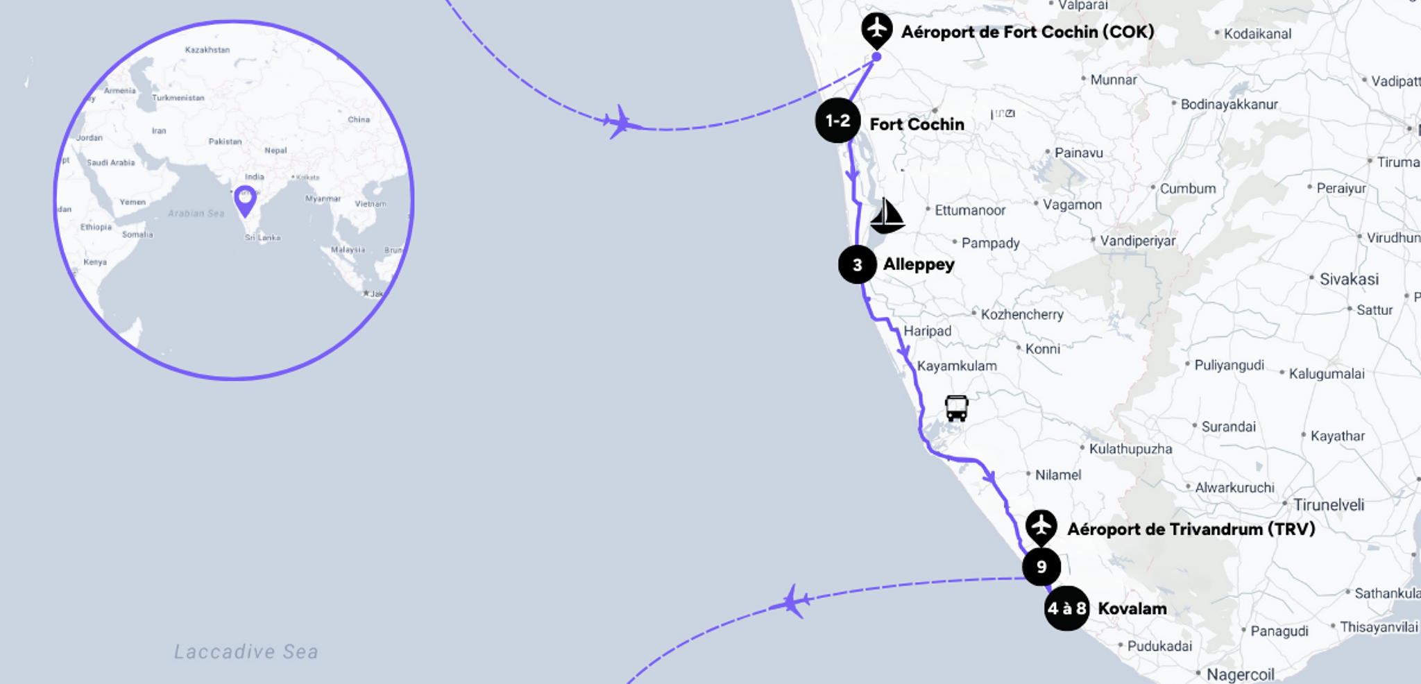 L'itinéraire de votre séjour bien-être en Inde du Sud