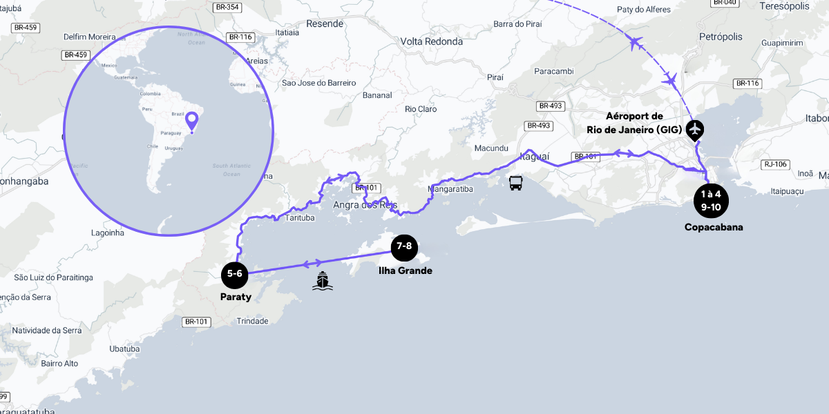 L'itinéraire de votre voyage au Brésil