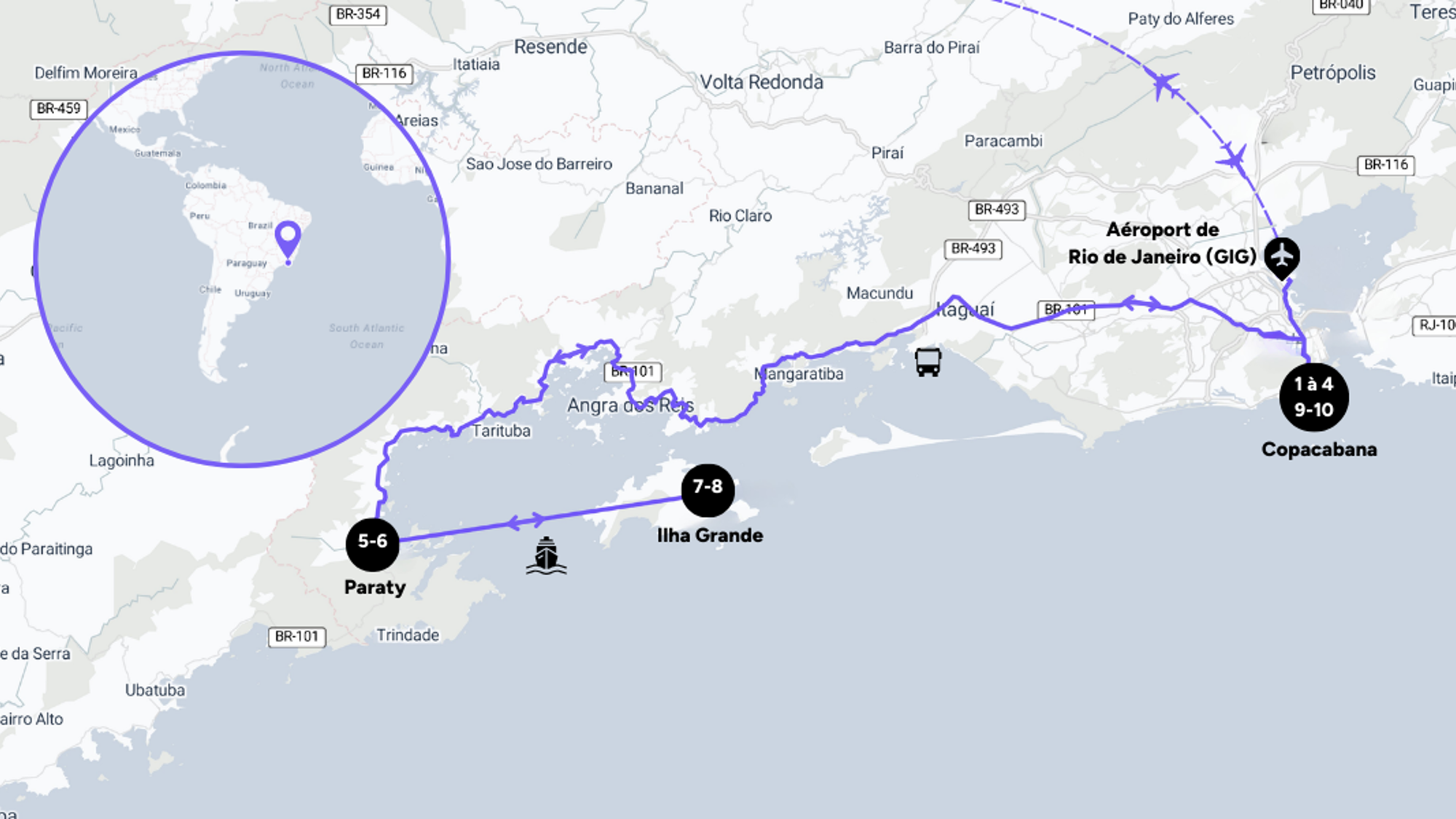 L'itinéraire de votre voyage au Brésil