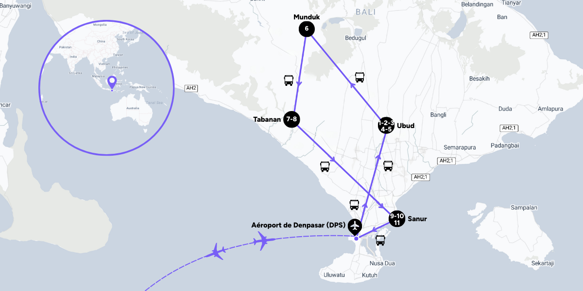 L'itinéraire de votre voyage à Bali 