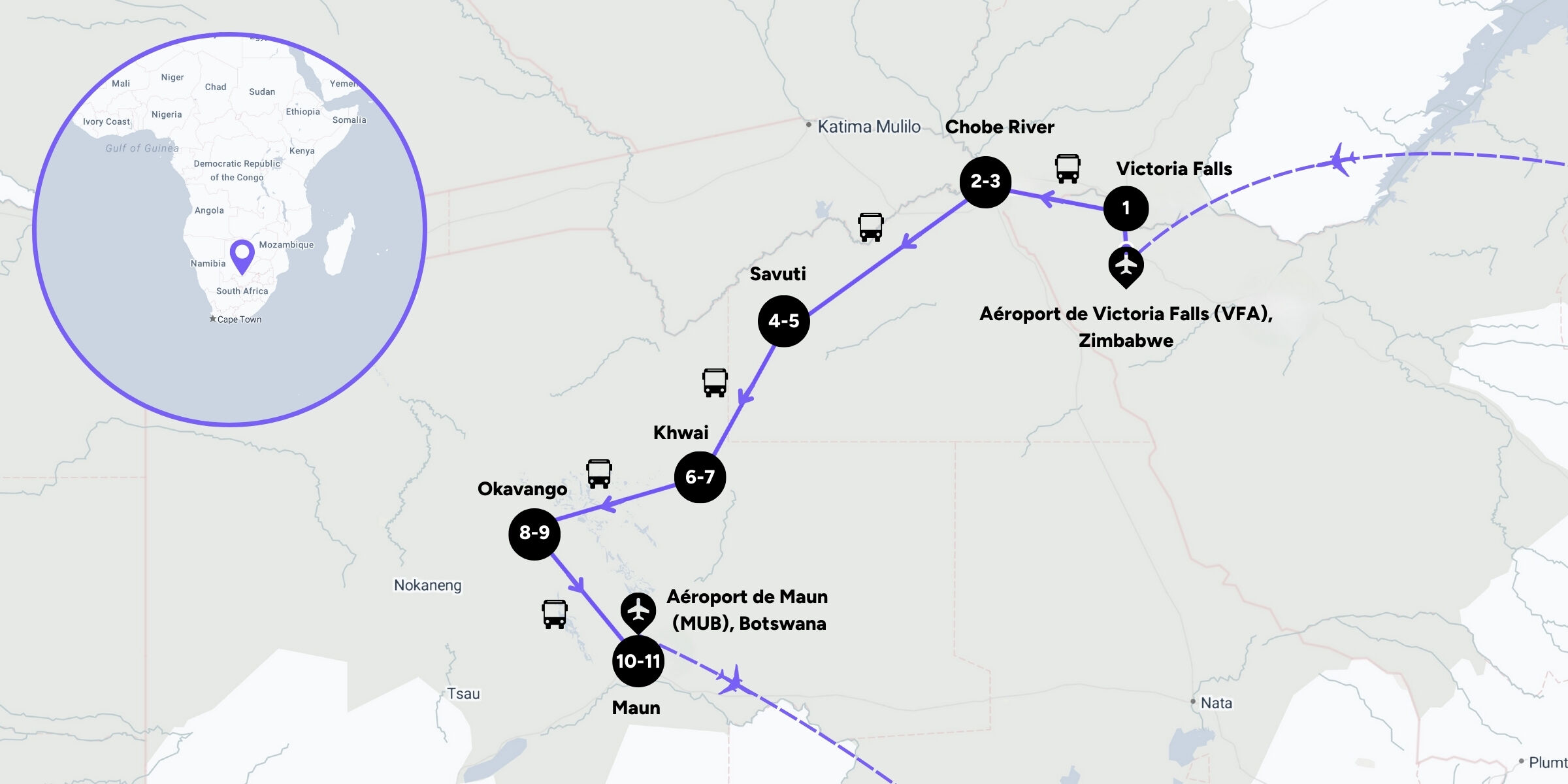 Itinéraire de votre safari au Botswana