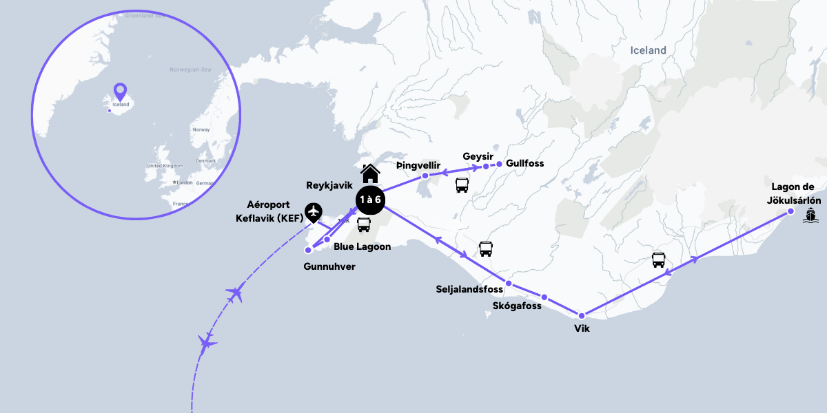 L'itinéraire de votre voyage en été en Islande