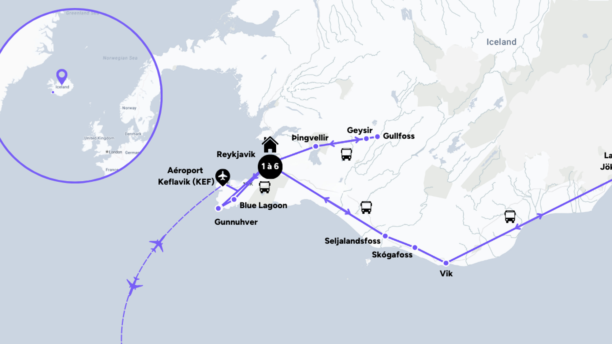 L'itinéraire de votre voyage en été en Islande