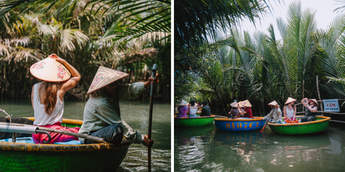Embarquer pour une balade à bord d'une barque de bambou à Hoi An 