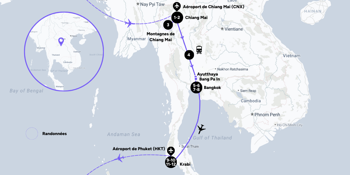L'itinéraire de votre voyage en Thaïlande