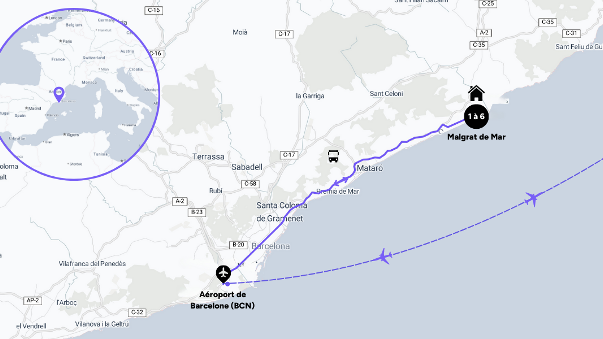 L'itinéraire jusqu'à votre hôtel pour la semaine