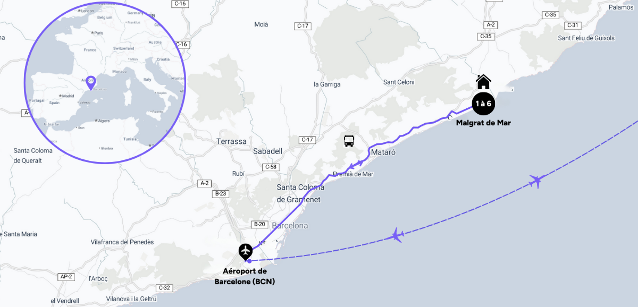 L'itinéraire jusqu'à votre hôtel pour la semaine