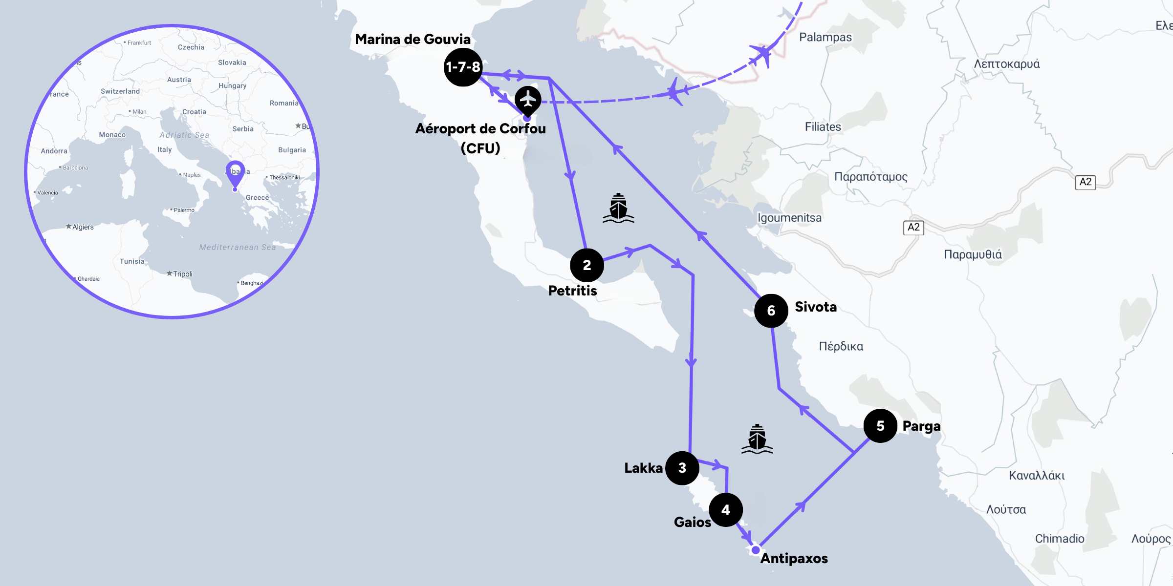 L'itinéraire de votre croisière en catamaran dans les îles ioniennes