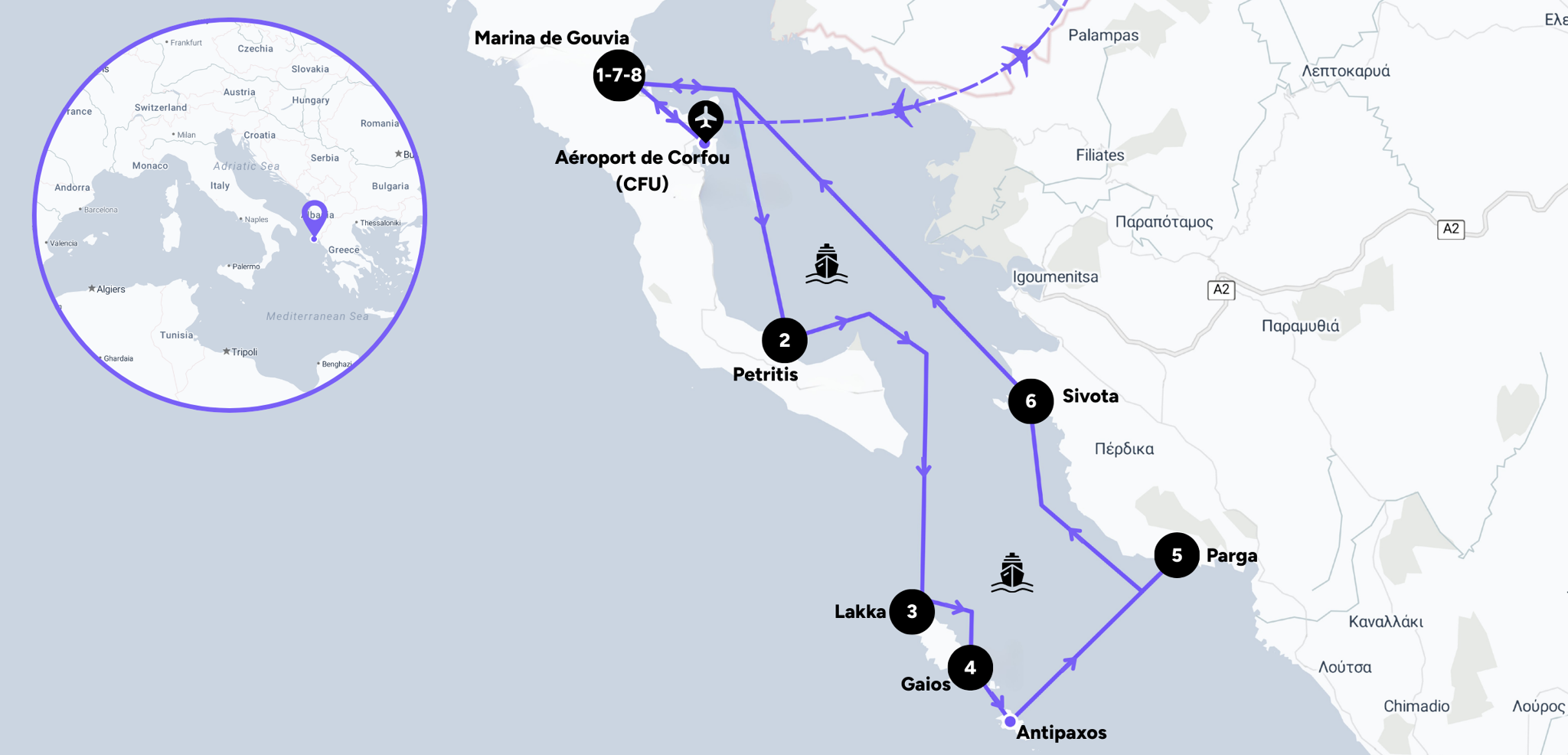 L'itinéraire de votre croisière en catamaran dans les îles ioniennes
