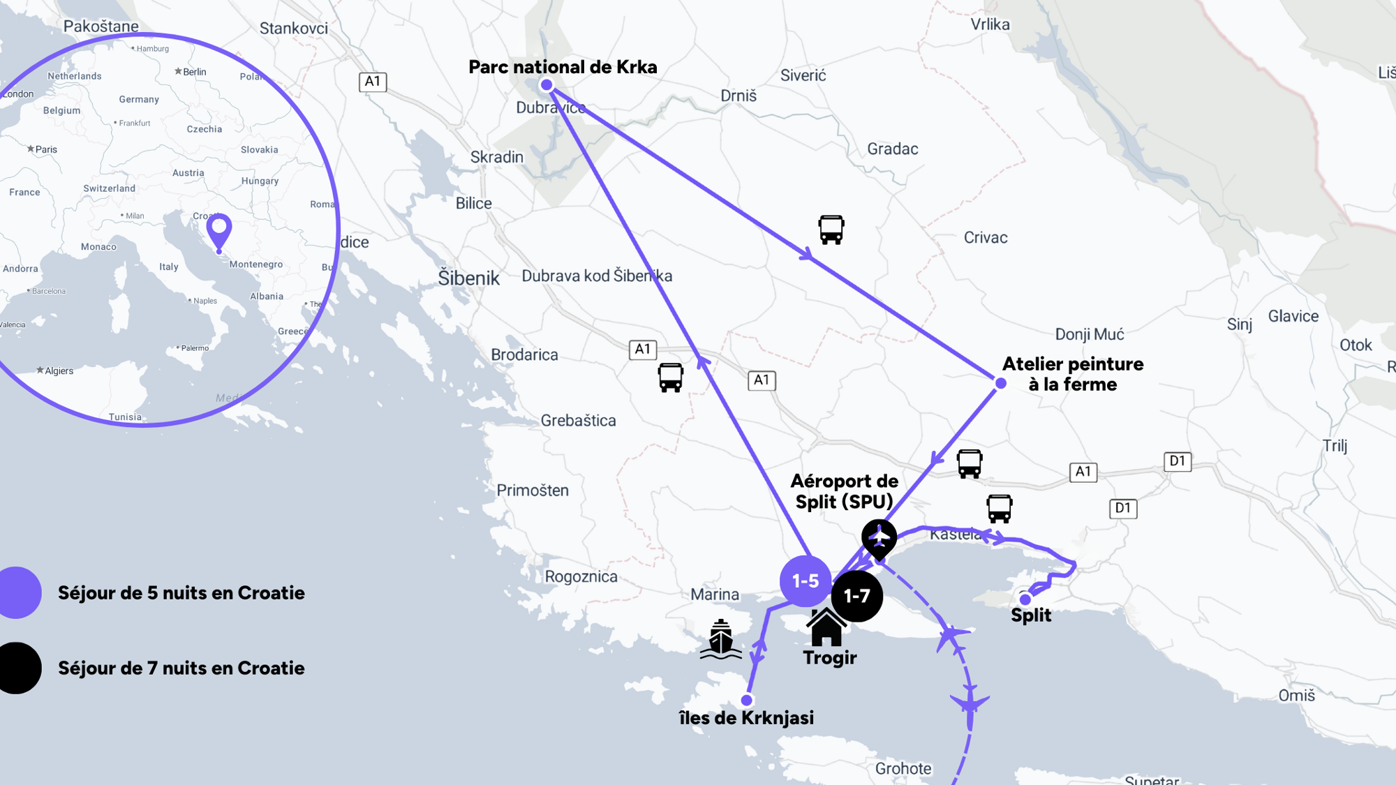 L'itinéraire de votre séjour en Croatie