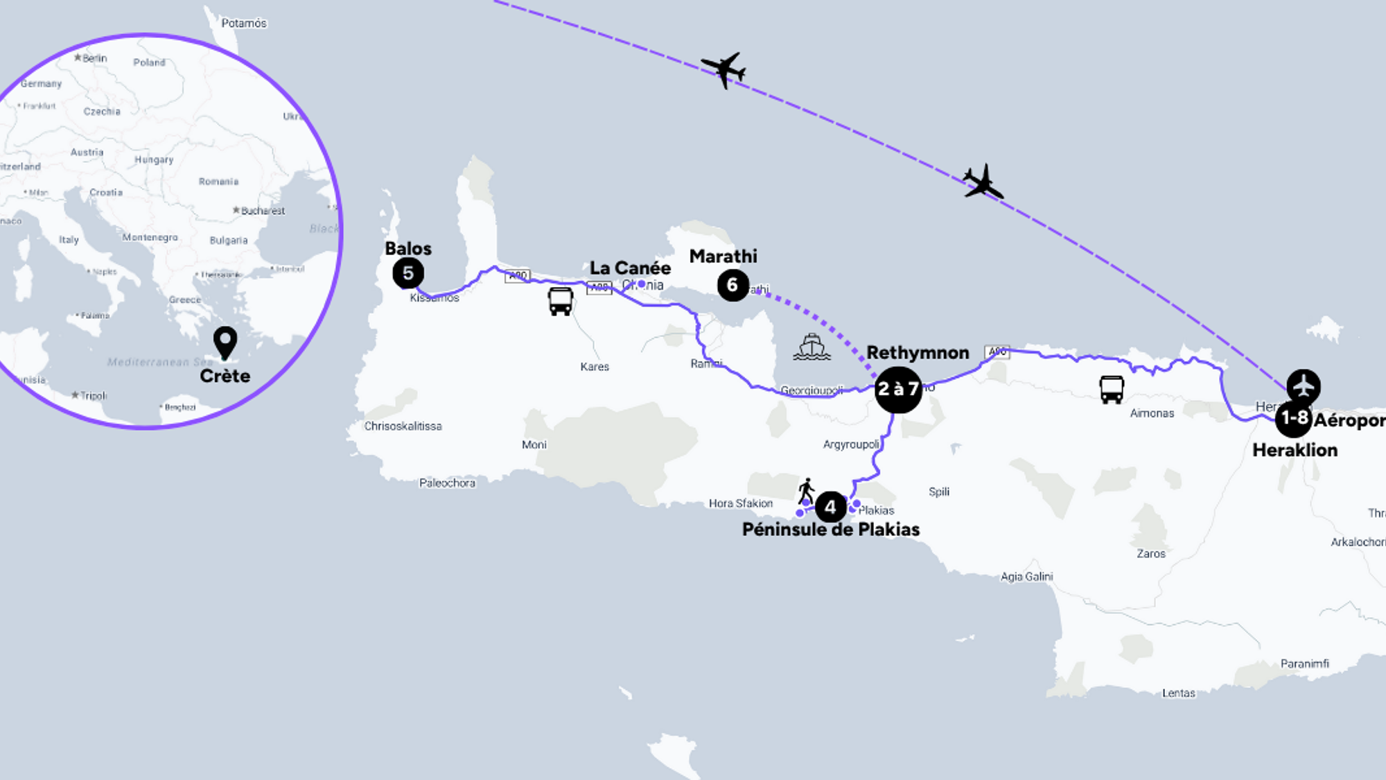 L'itinéraire de votre séjour en Crète