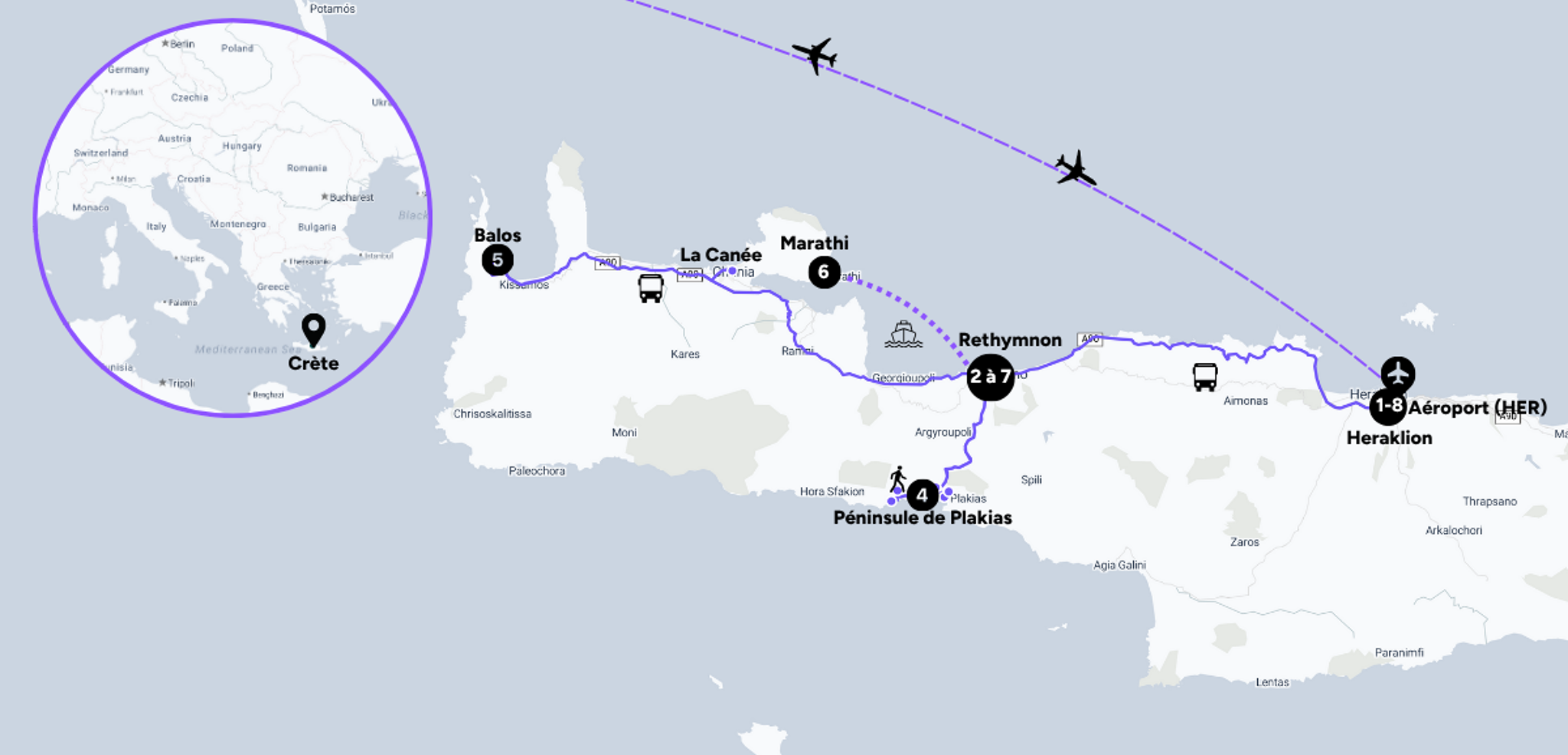 L'itinéraire de votre séjour en Crète